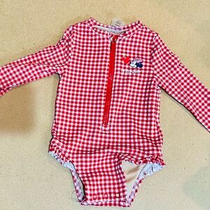 Disney Minnie Mouse Red & White Gingham Long-Sleeve Kids Rashguard Swim Suit